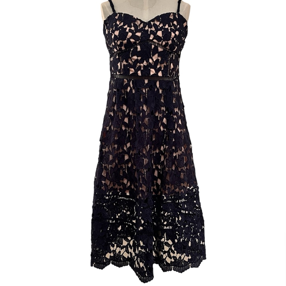 Just Me Navy Lace Midi Dress Size Medium